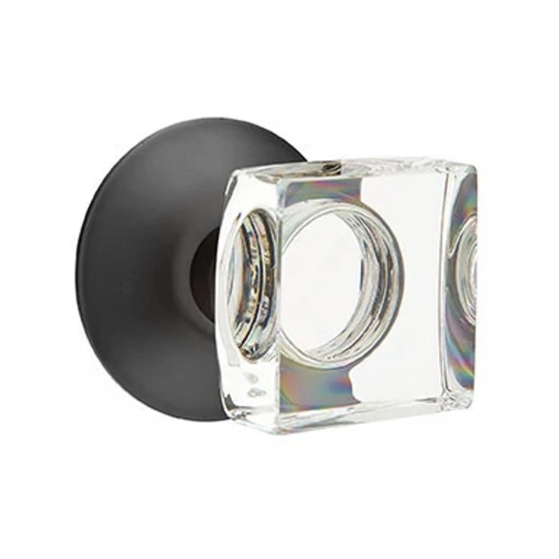 Emtek Modern Square Glass Knob with Modern Rosette