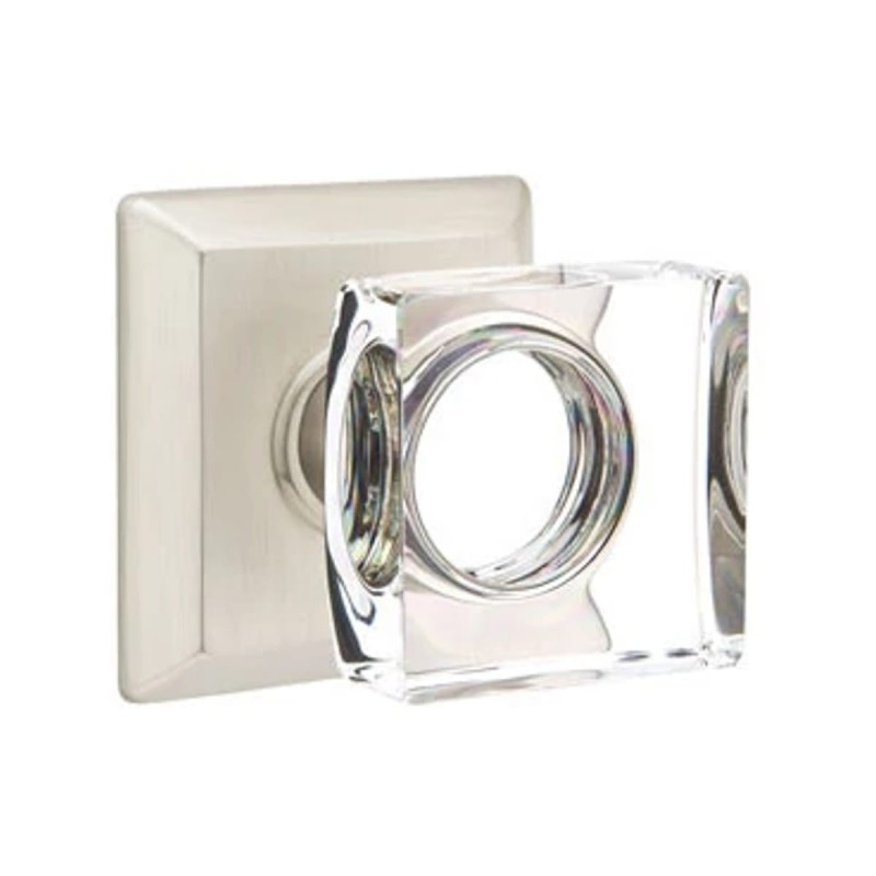 Emtek Modern Square Glass Knob with Quincy Rosette
