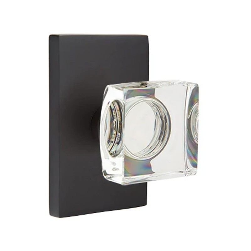 Emtek Modern Square Glass Knob with Modern Rectangular Rosette