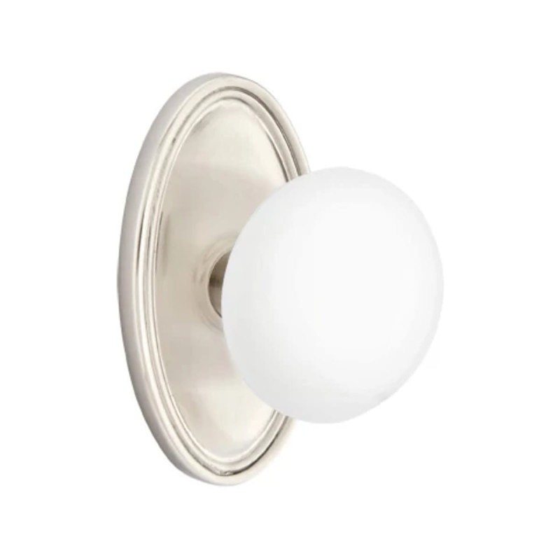 Emtek Ice White Knob with Oval Rosette