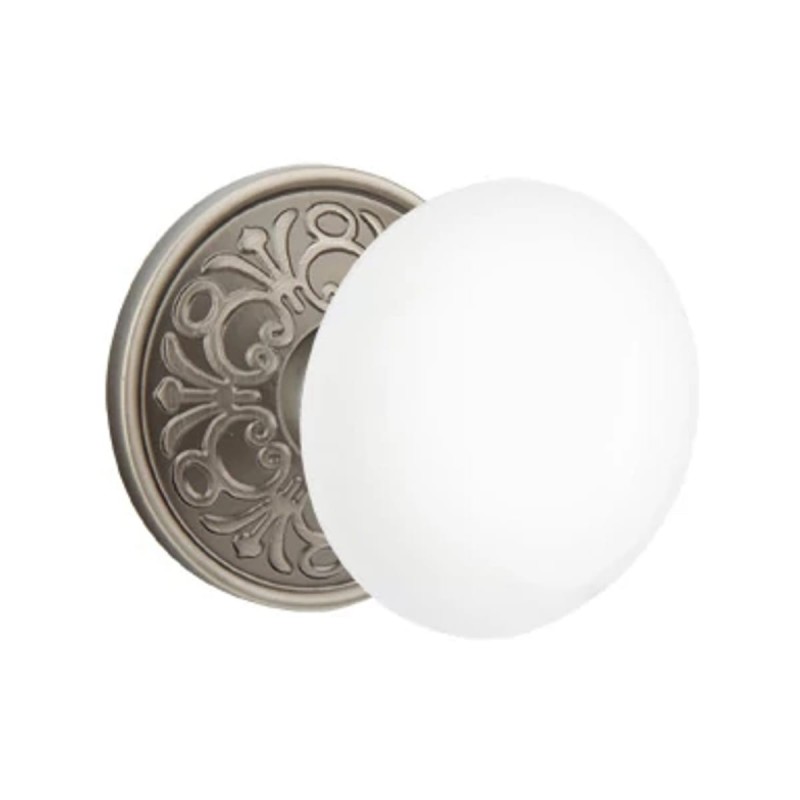 Emtek Ice White Knob with Lancaster Rosette