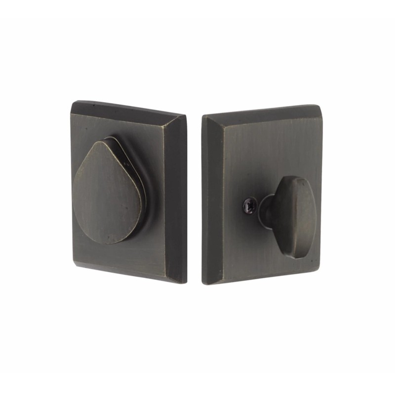 Emtek Rustic Modern Rectangular Single-Cylinder Sandcast Bronze Deadbolt Set
