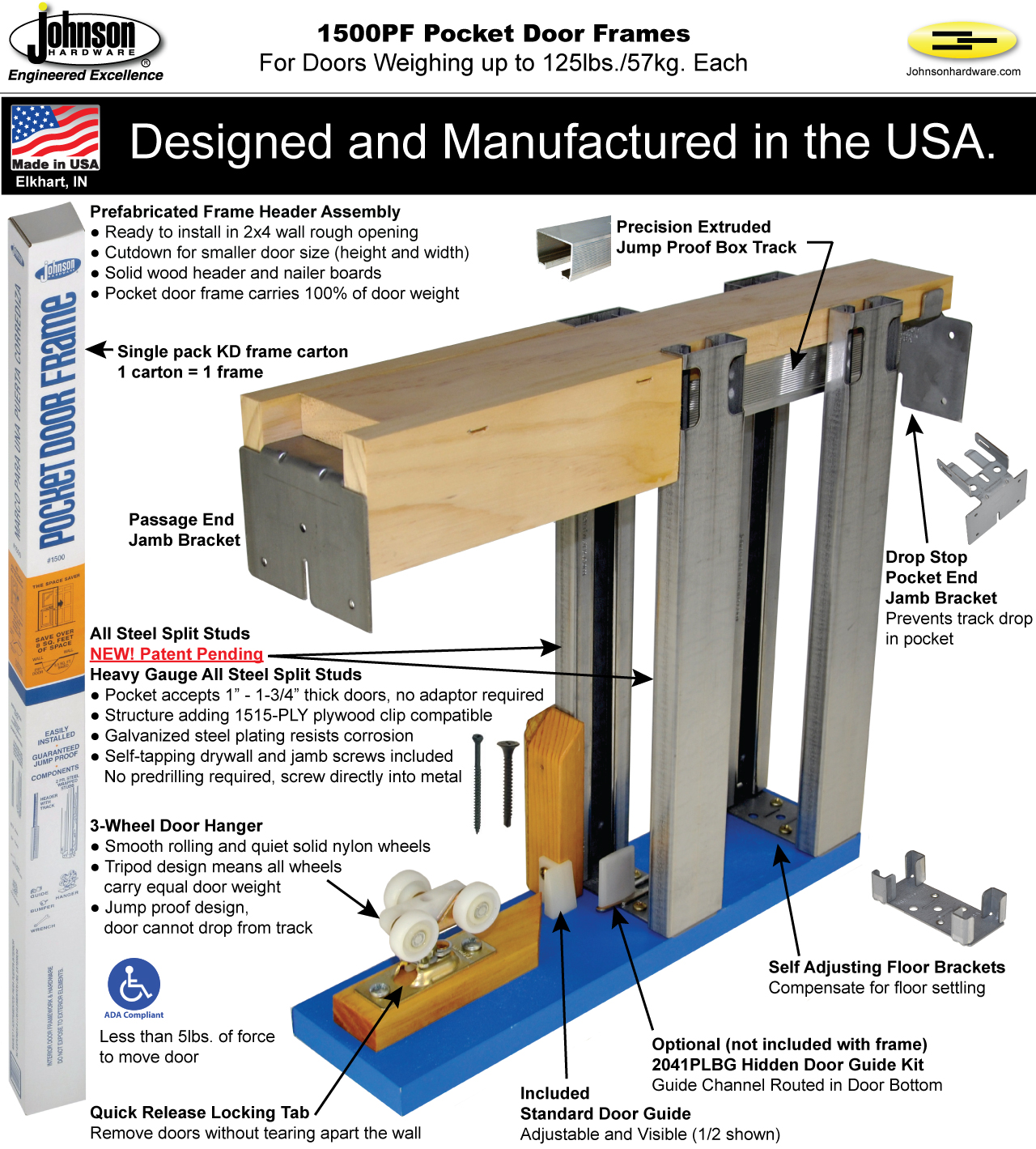 Johnson Hardware 153068PF Pocket Door Frame Kit